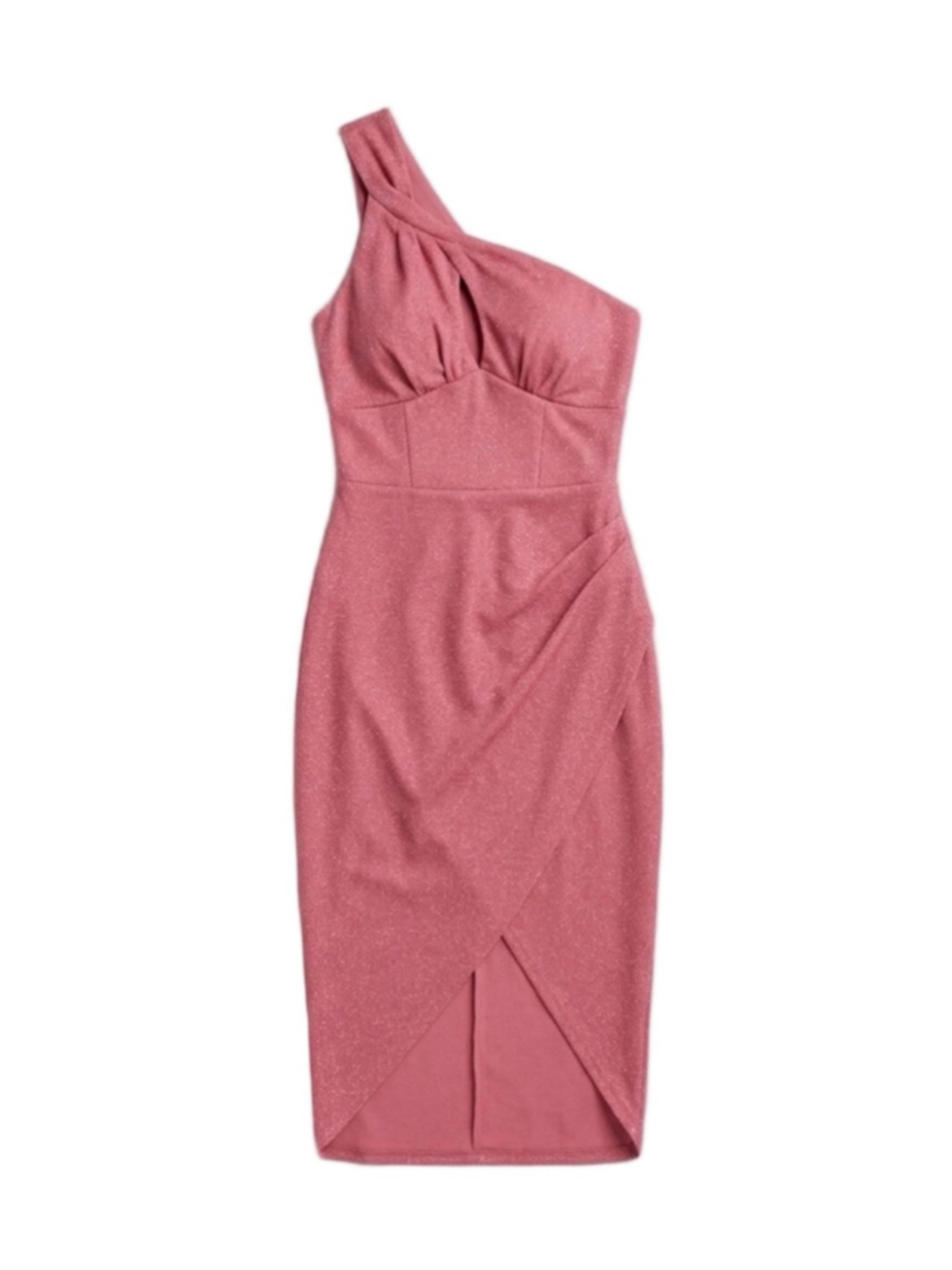 ASOS Curve Metallic Pink One Shoulder Bodycon Dress Ruched Slit Size 14